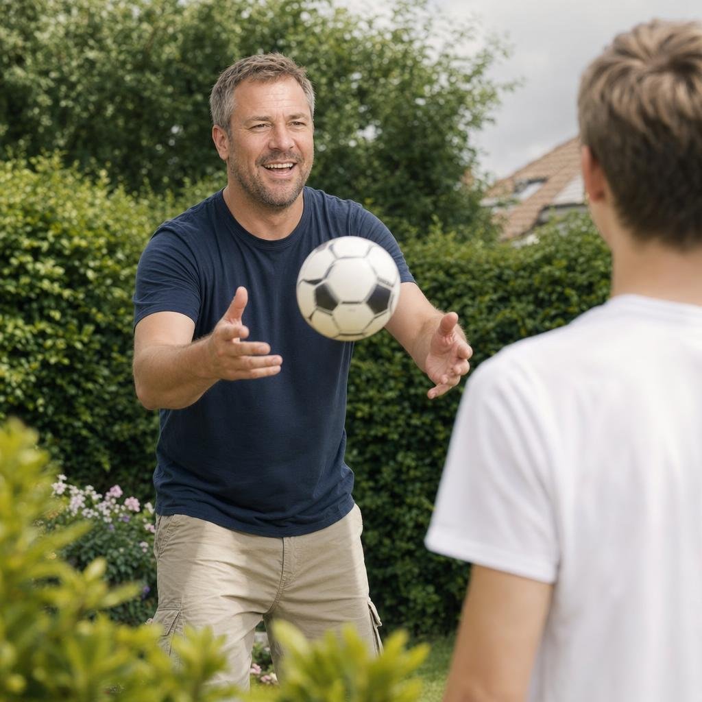 "Reportagefoto einer deutschen Männerzeitschrift: Stefan, 46, kräftige Statur, kurze dunkelblonde Haare mit grauen Schlä