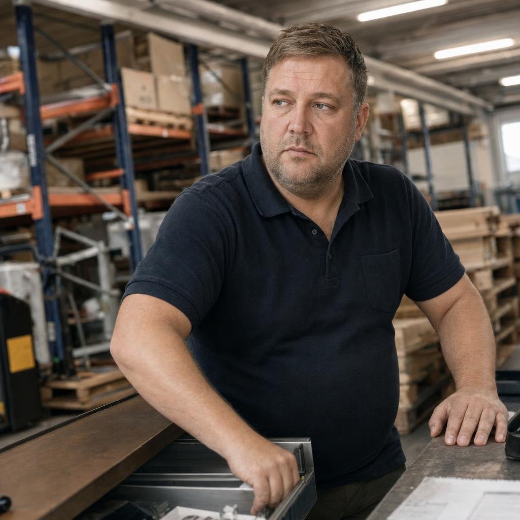 Reportagefoto einer deutschen Männer-Zeitschrift, Station: der Durchhänger um halb elf. Markus, 47, kurze dunkelblonde H