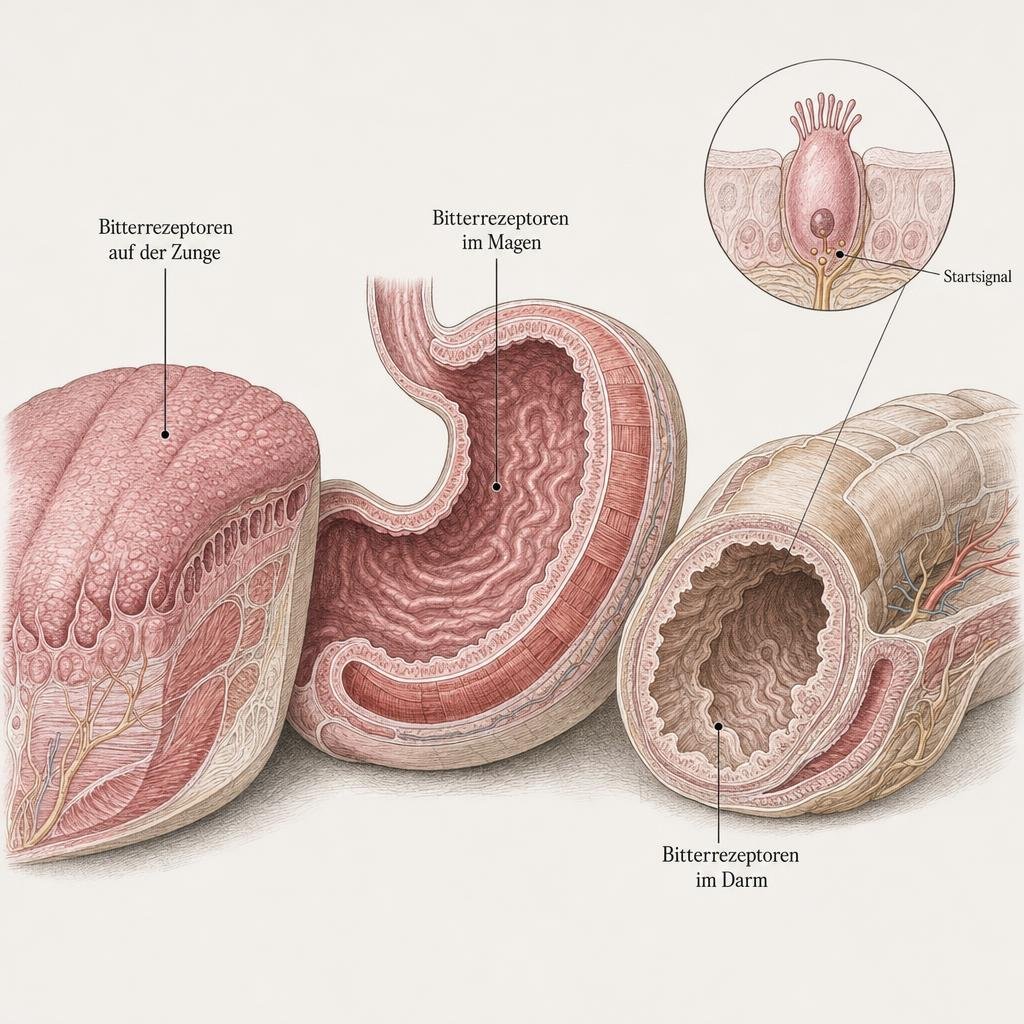 "Anatomische Lehrbuch-Illustration im Stil eines klassischen Anatomie-Atlas, heller Grund: ein Querschnitt durch Zunge,