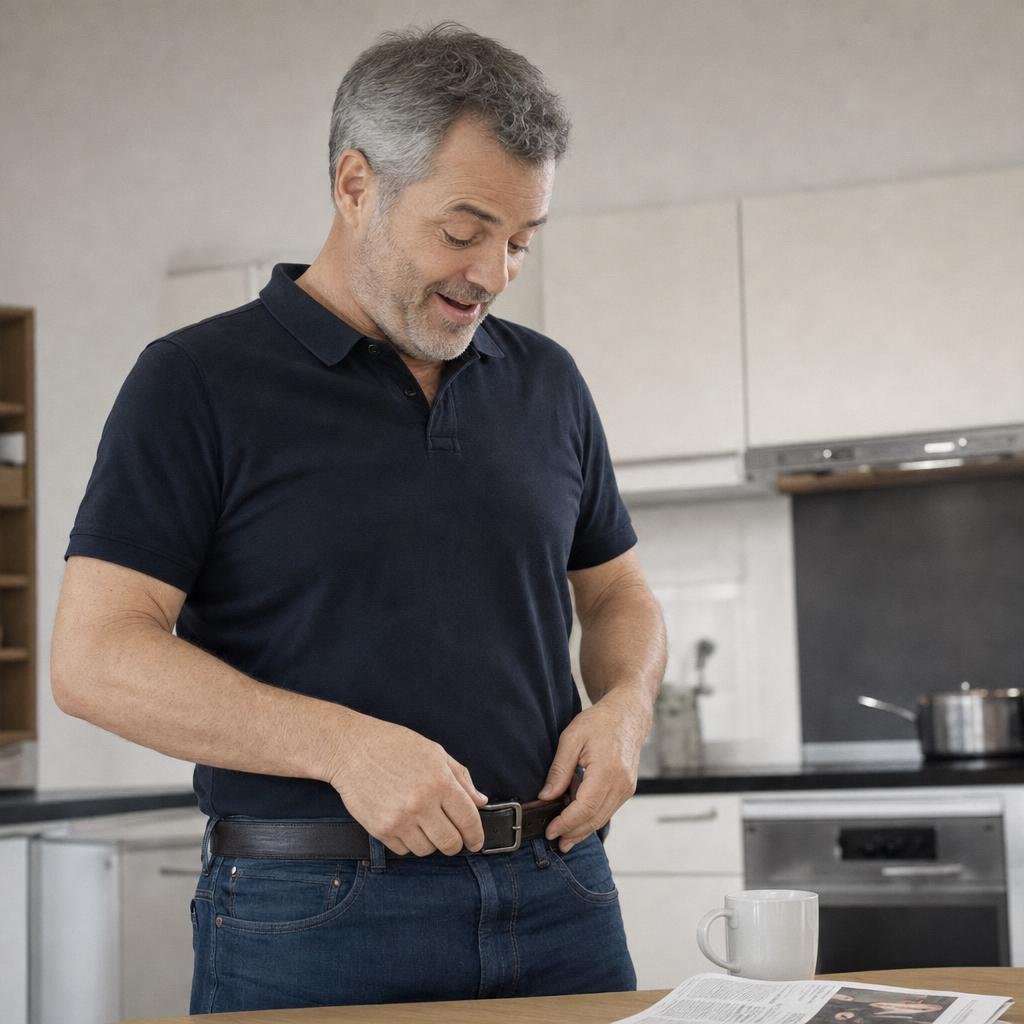 "Reportagefoto einer deutschen Zeitschrift, Station: das erste Zeichen der Besserung. Frank, 55, kräftige Statur, kurze