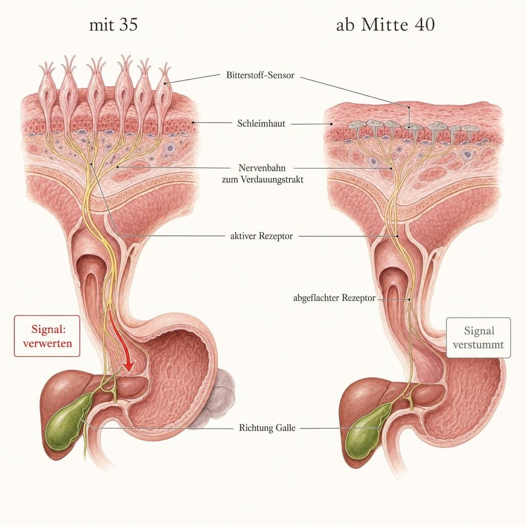 "Anatomische Lehrbuch-Illustration im Stil eines klassischen Anatomie-Atlas, digital gesetzt, heller Grund. Querschnitt